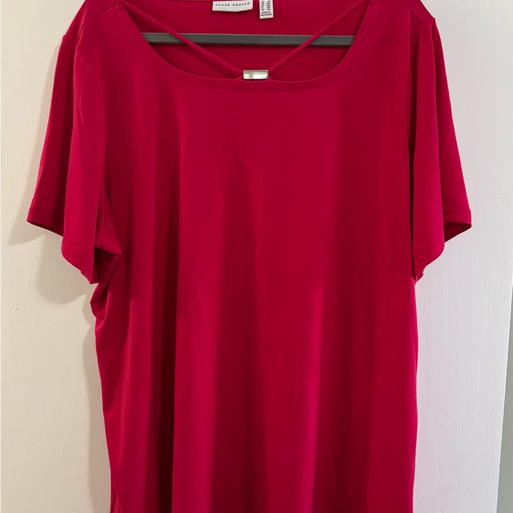 Susan Graver Pink Boxy Short Sleeve Tee